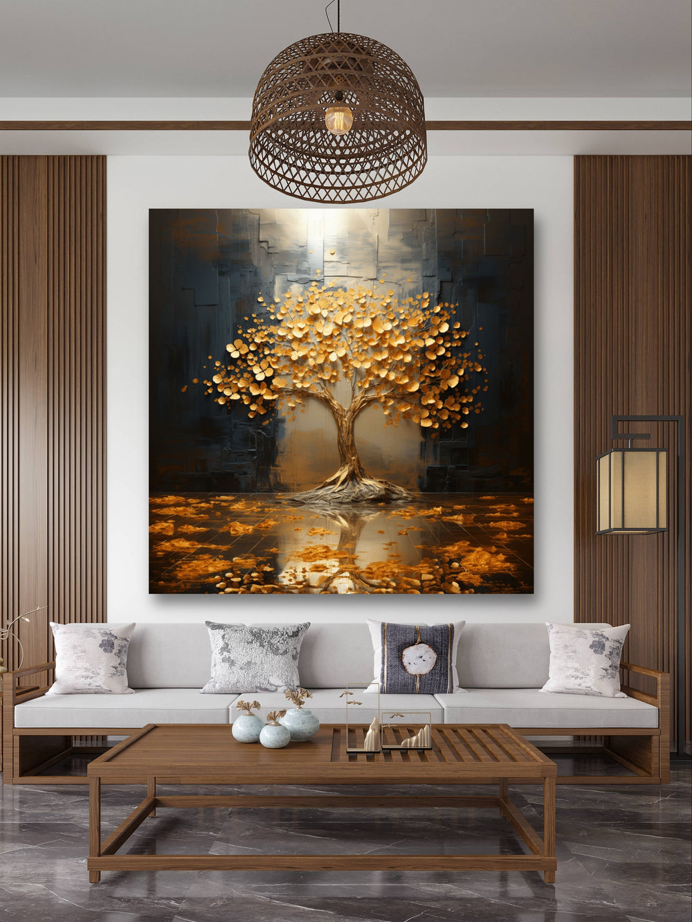 Glasbild - Goldener Baum