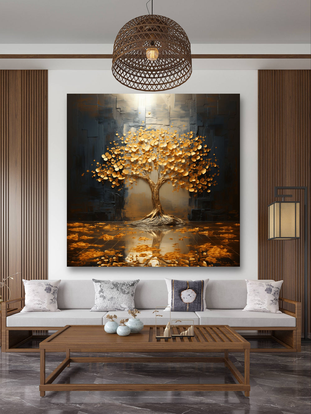 Glasbild Wald - Goldener Baum