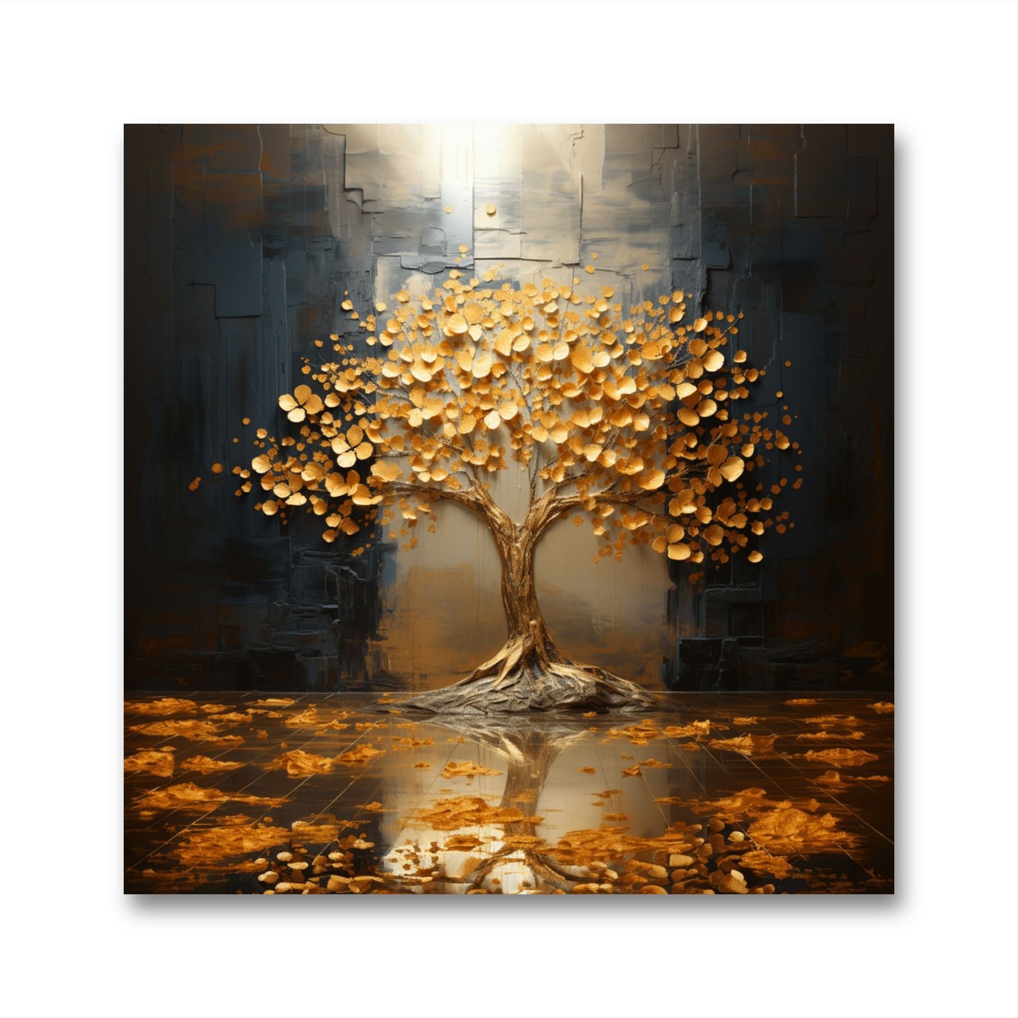 Glasbild Wald - Goldener Baum