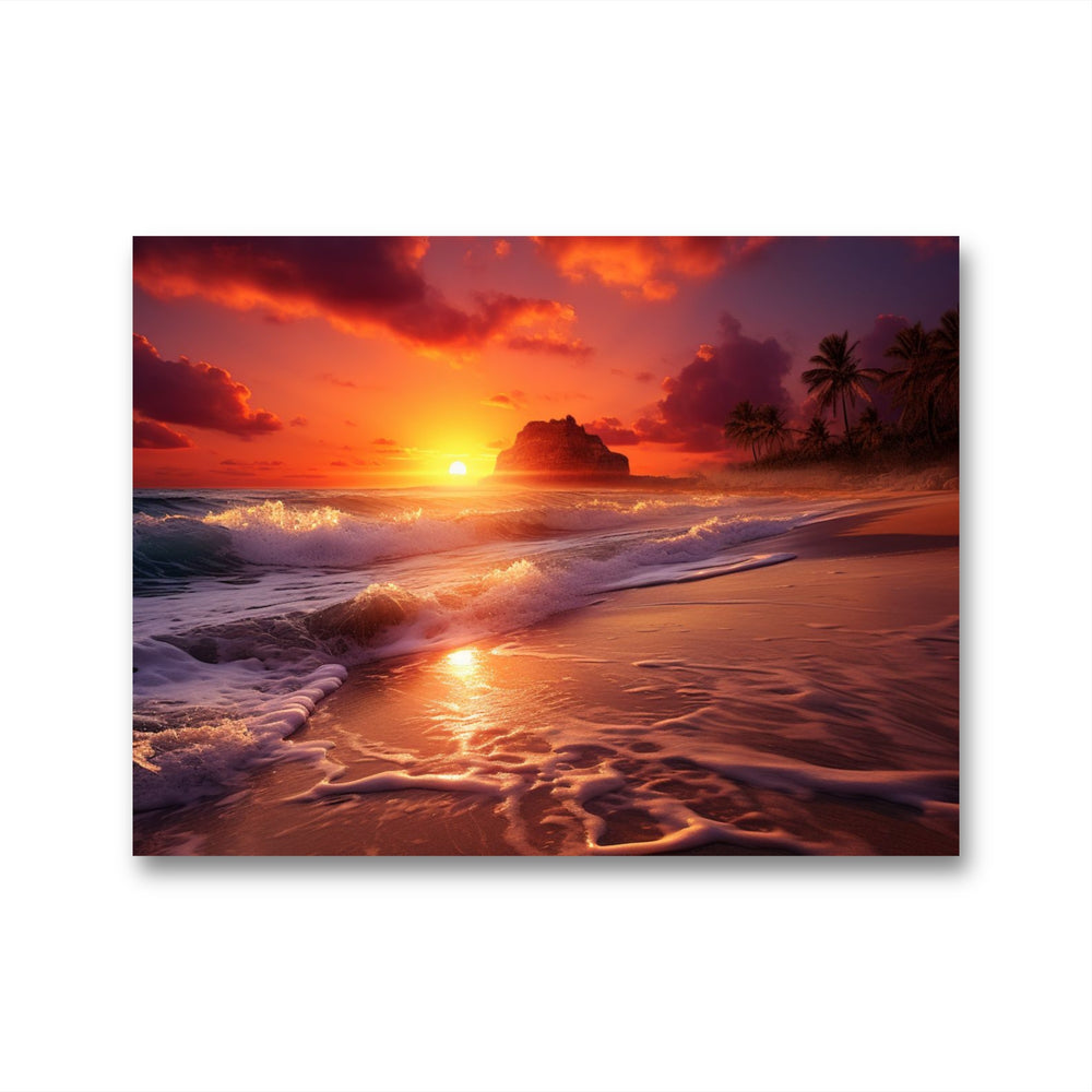 Glasbild - Strand im Sonnenuntergang