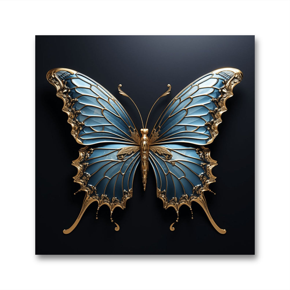 Glasbild - Golden Butterfly Blue - mywallexpressions