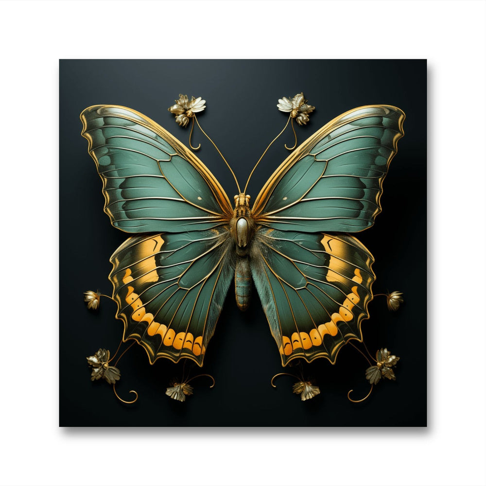 Glasbild - Golden Butterfly Green - mywallexpressions