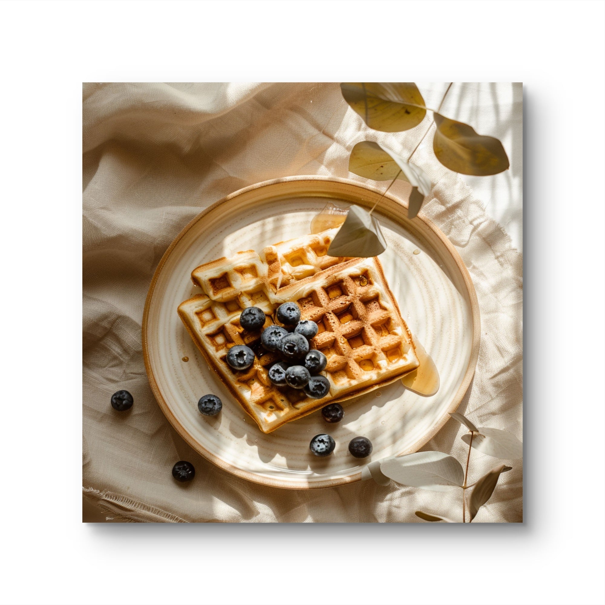 Waffeln mit Heidelbeeren Glasbild