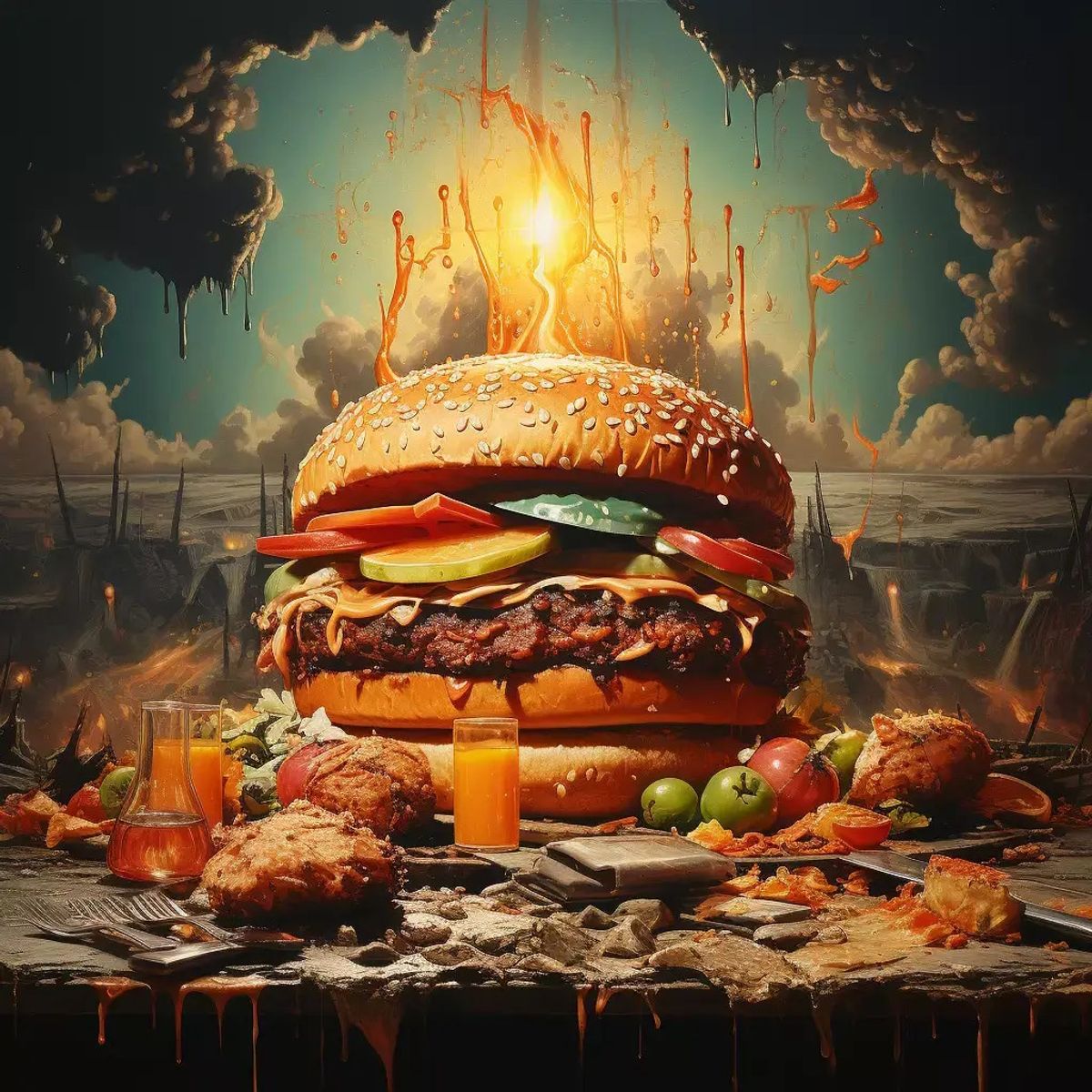 Leinwandbild - Burning Burger