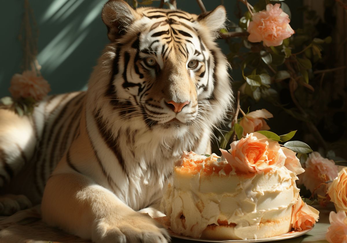 Glasbild - Tiger and his Cake